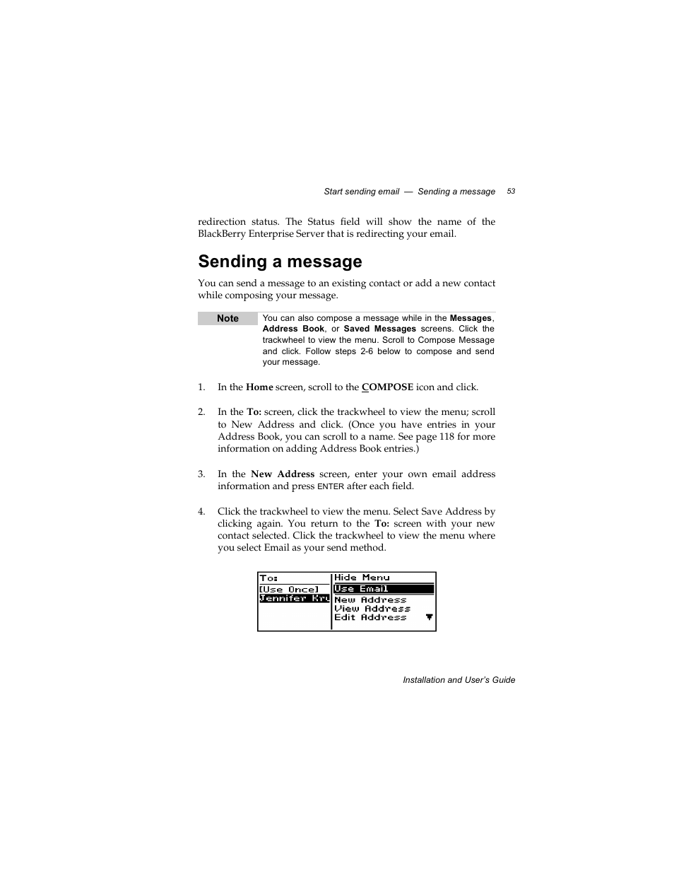 Sending a message | Radio Shack RIM 850 User Manual | Page 53 / 204