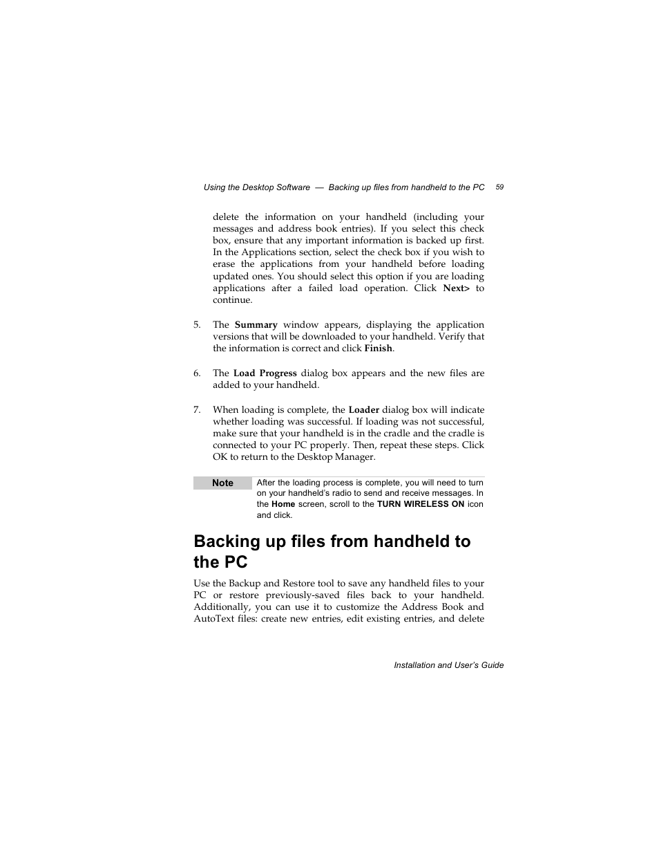 Backing up files from handheld to the pc | Radio Shack RIM 850 User Manual | Page 59 / 204
