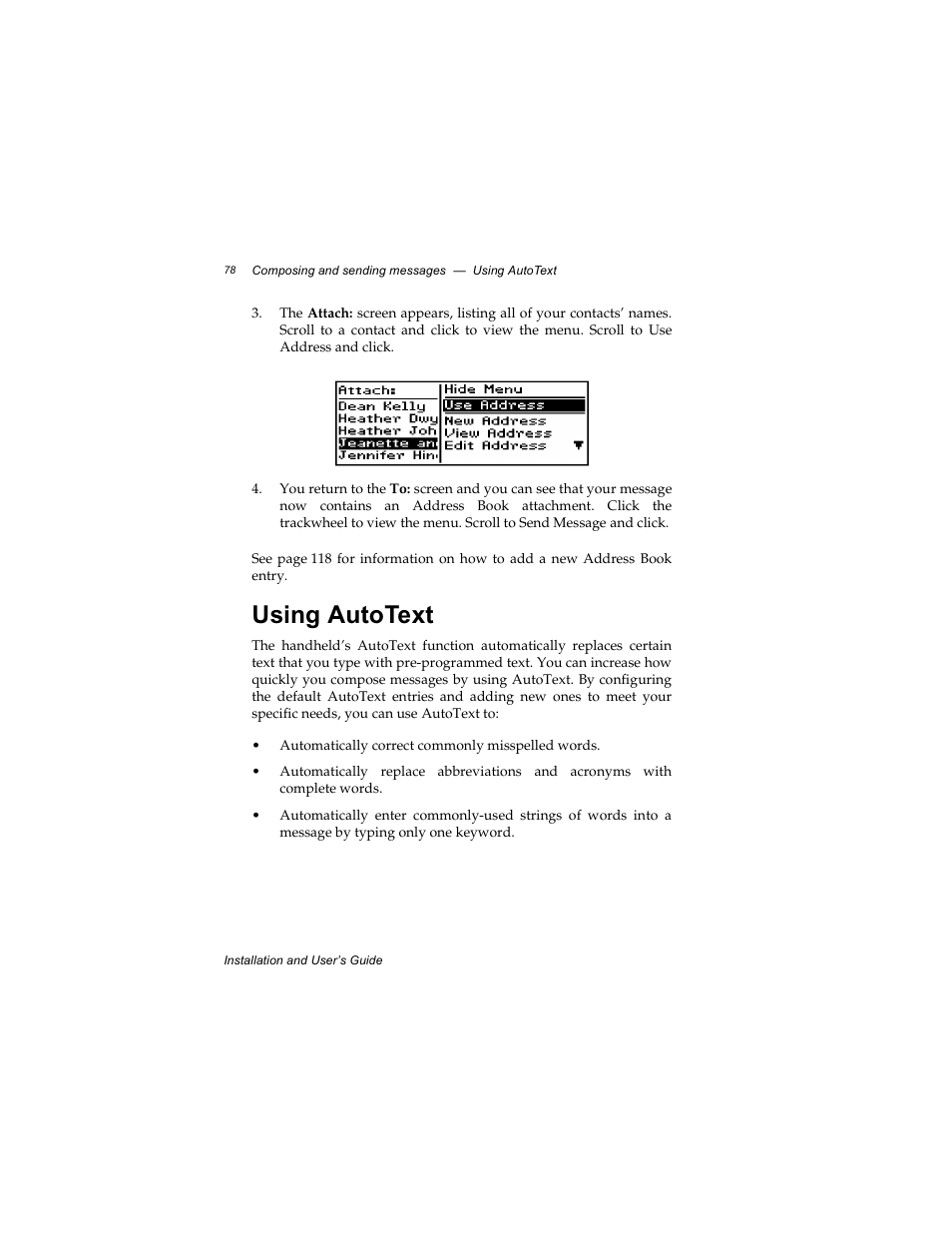 Using autotext | Radio Shack RIM 850 User Manual | Page 78 / 204