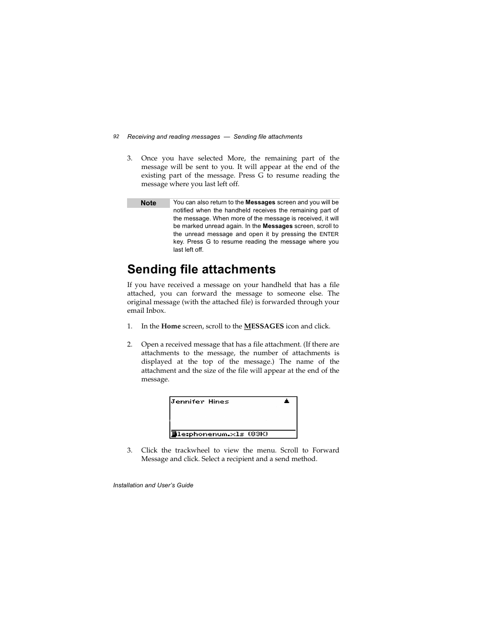 Sending file attachments | Radio Shack RIM 850 User Manual | Page 92 / 204