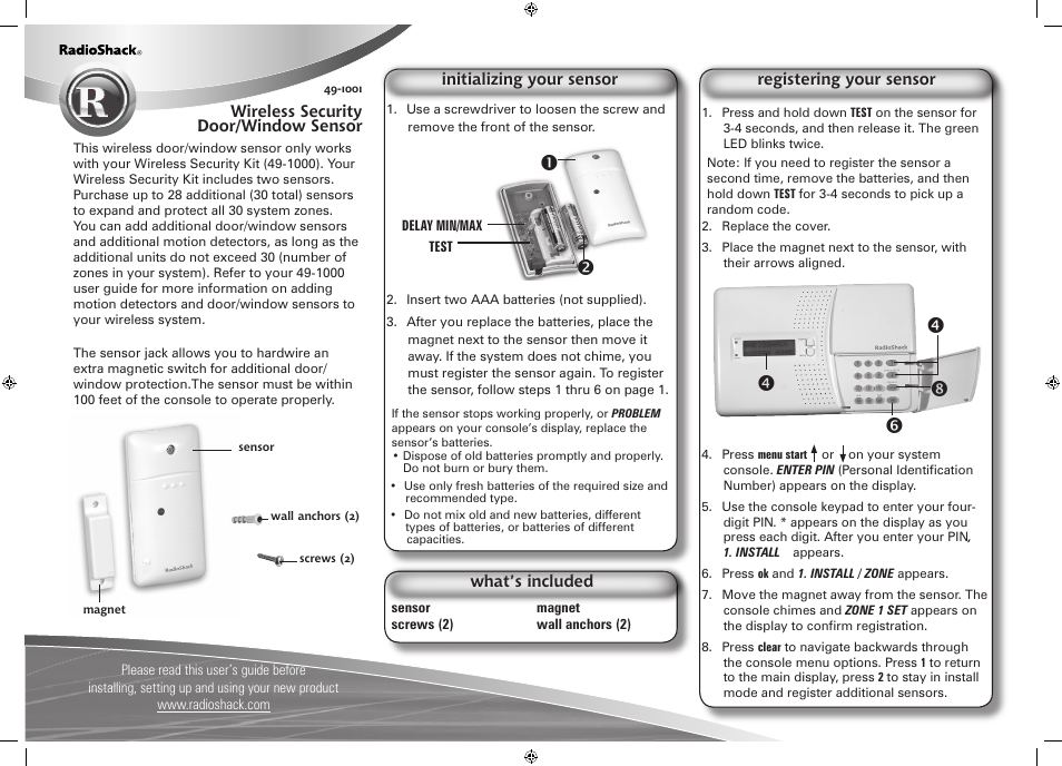 Radio Shack 49-1001 User Manual | 2 pages