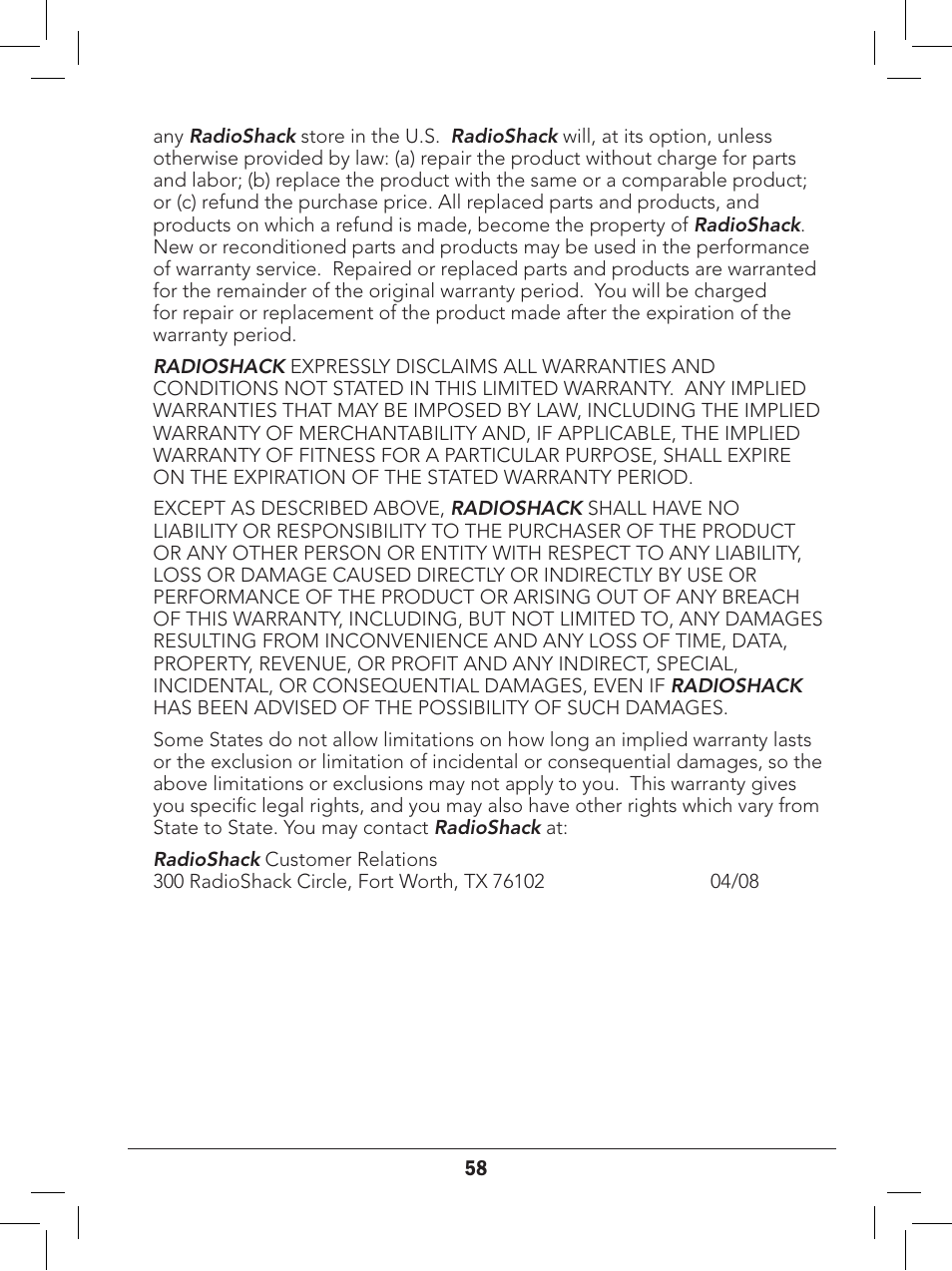 Radio Shack 43-327 User Manual | Page 58 / 60