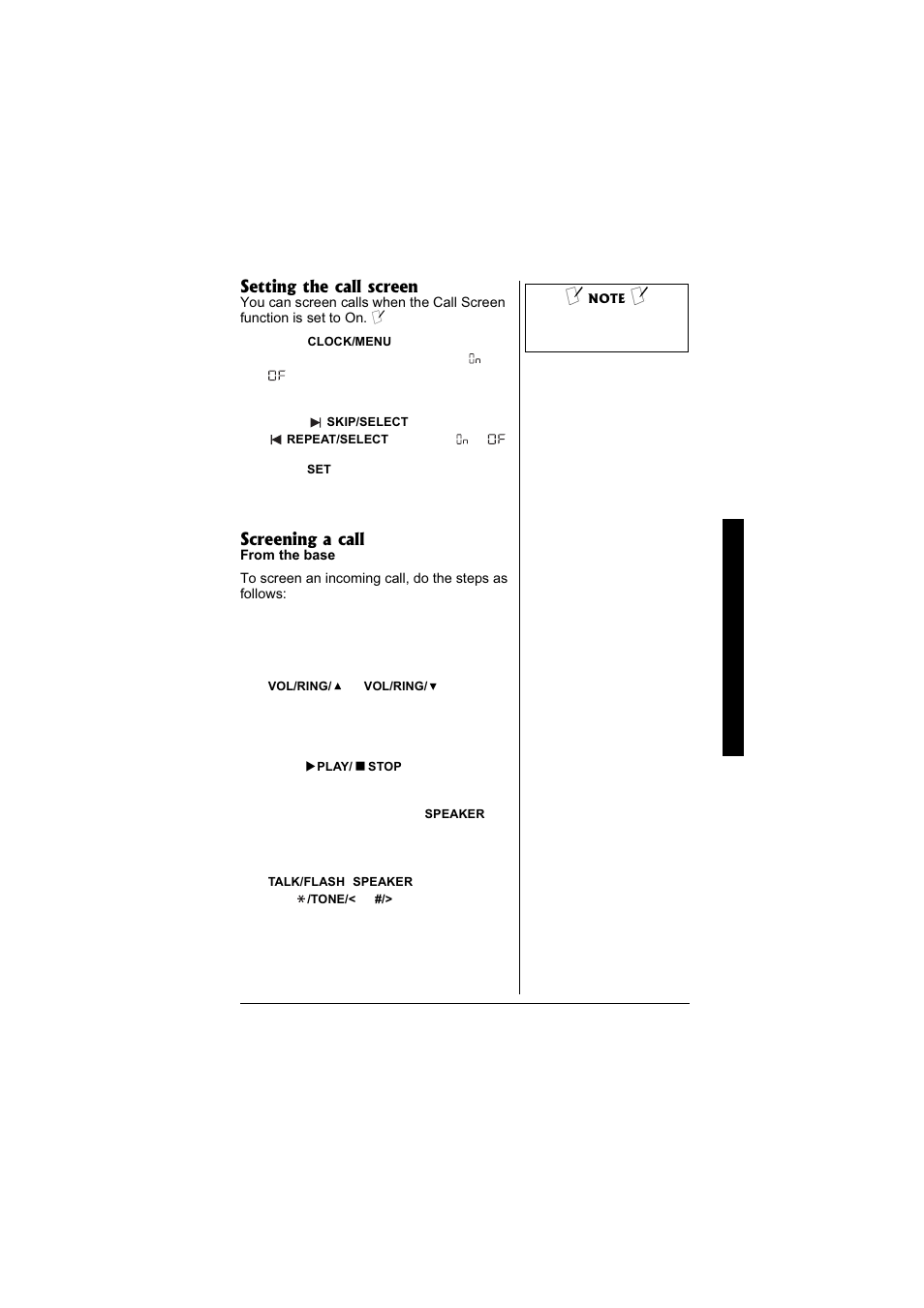 Setting the call screen, Screening a call | Radio Shack 43-3880 User Manual | Page 59 / 72