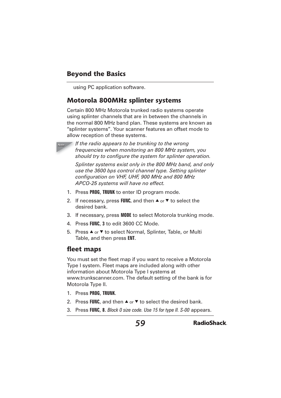 Beyond the basics, Motorola 800mhz splinter systems, FL eet maps | Radio Shack PRO-2096 User Manual | Page 59 / 84