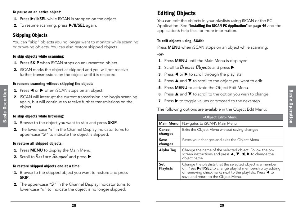 Skipping objects, Editing objects | Radio Shack iScan PRO-107 User Manual | Page 15 / 33