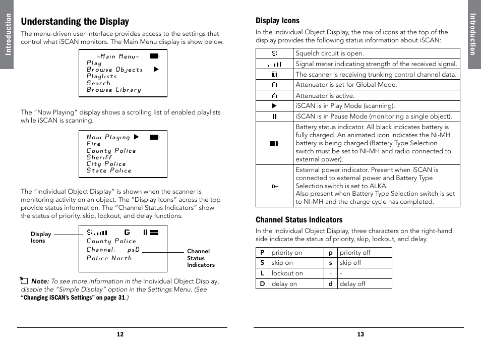 Understanding the display, Display icons, Channel status indicators | Display icons channel status indicators | Radio Shack iScan PRO-107 User Manual | Page 7 / 33
