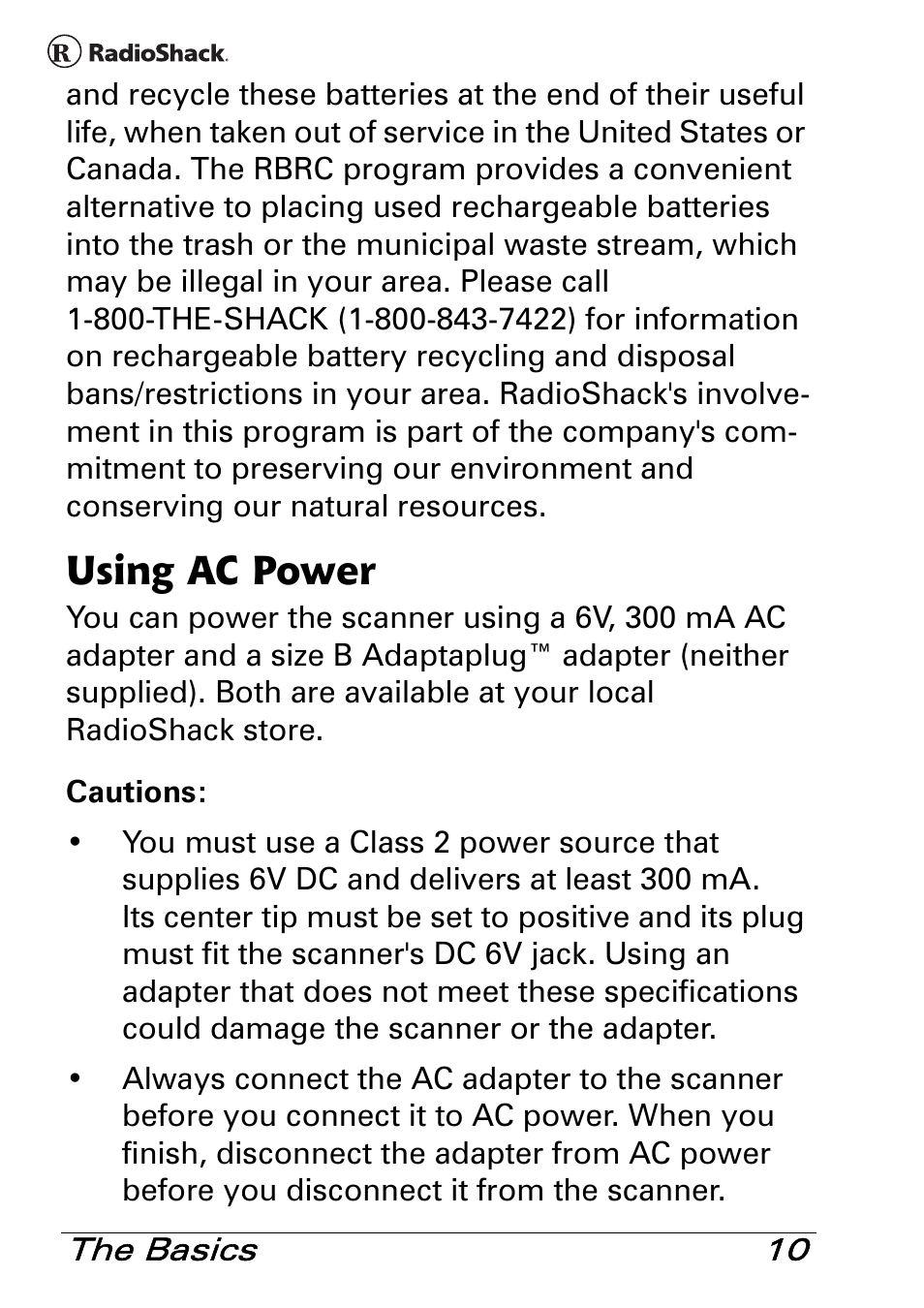 Using ac power | Radio Shack PRO-83 User Manual | Page 10 / 64