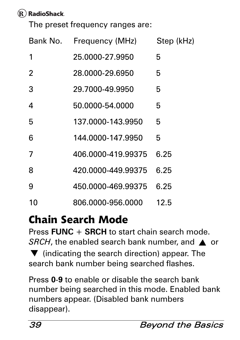 Chain search mode | Radio Shack PRO-83 User Manual | Page 39 / 64