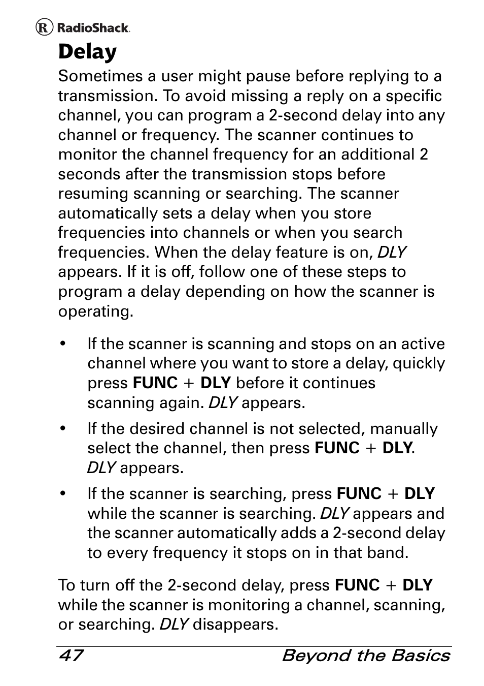 Delay | Radio Shack PRO-83 User Manual | Page 47 / 64