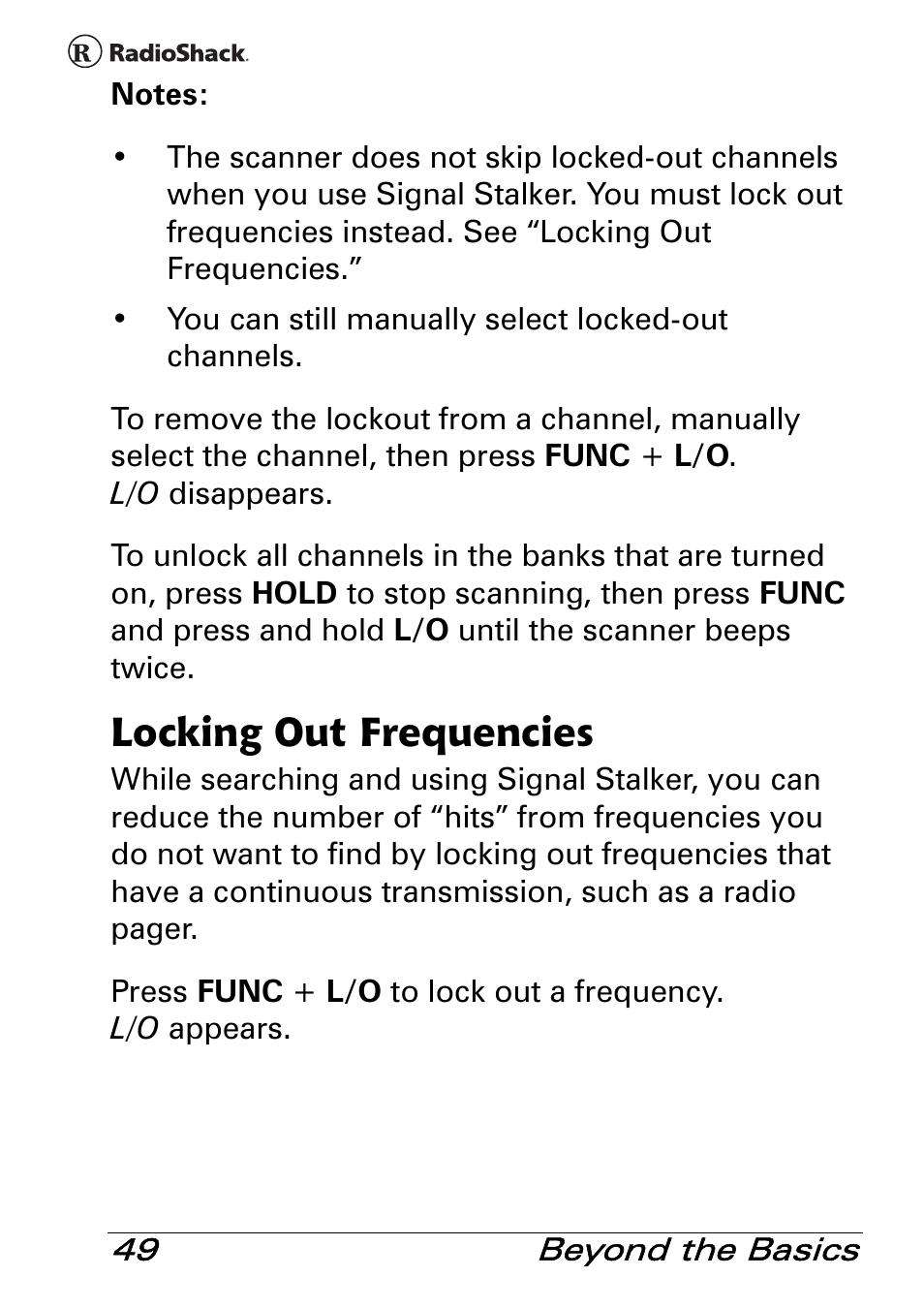 Locking out frequencies | Radio Shack PRO-83 User Manual | Page 49 / 64