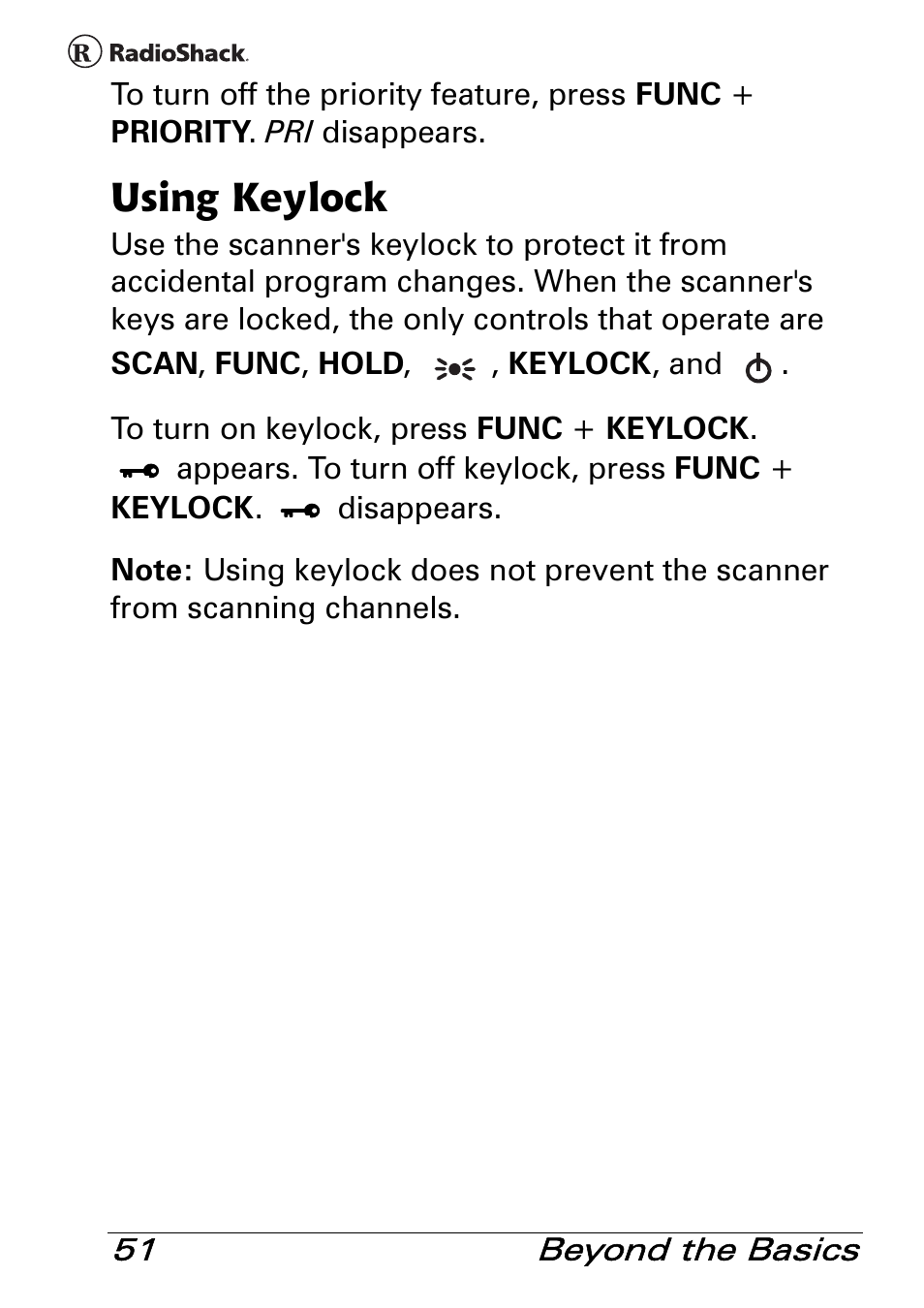 Using keylock | Radio Shack PRO-83 User Manual | Page 51 / 64