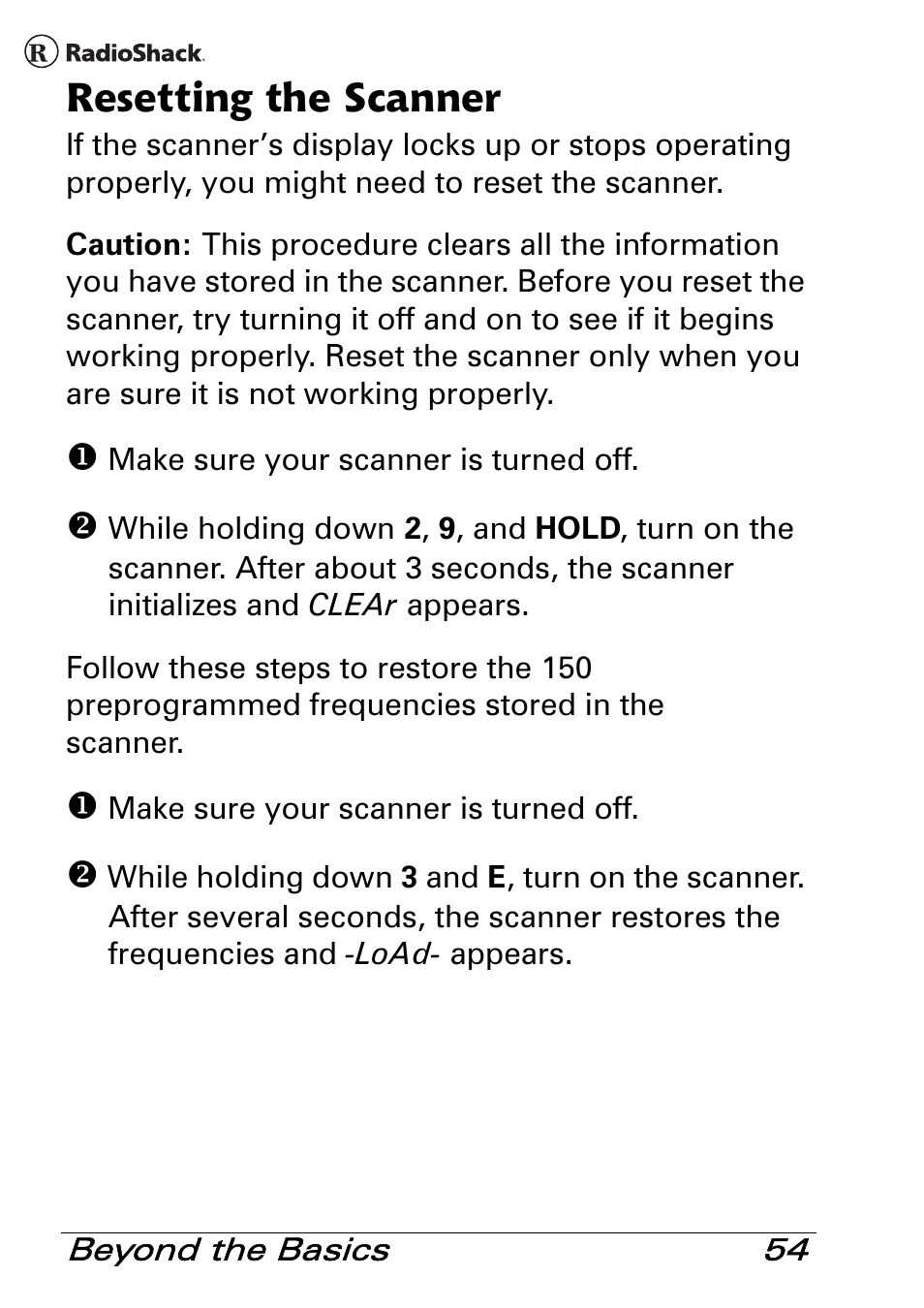 Resetting the scanner | Radio Shack PRO-83 User Manual | Page 54 / 64
