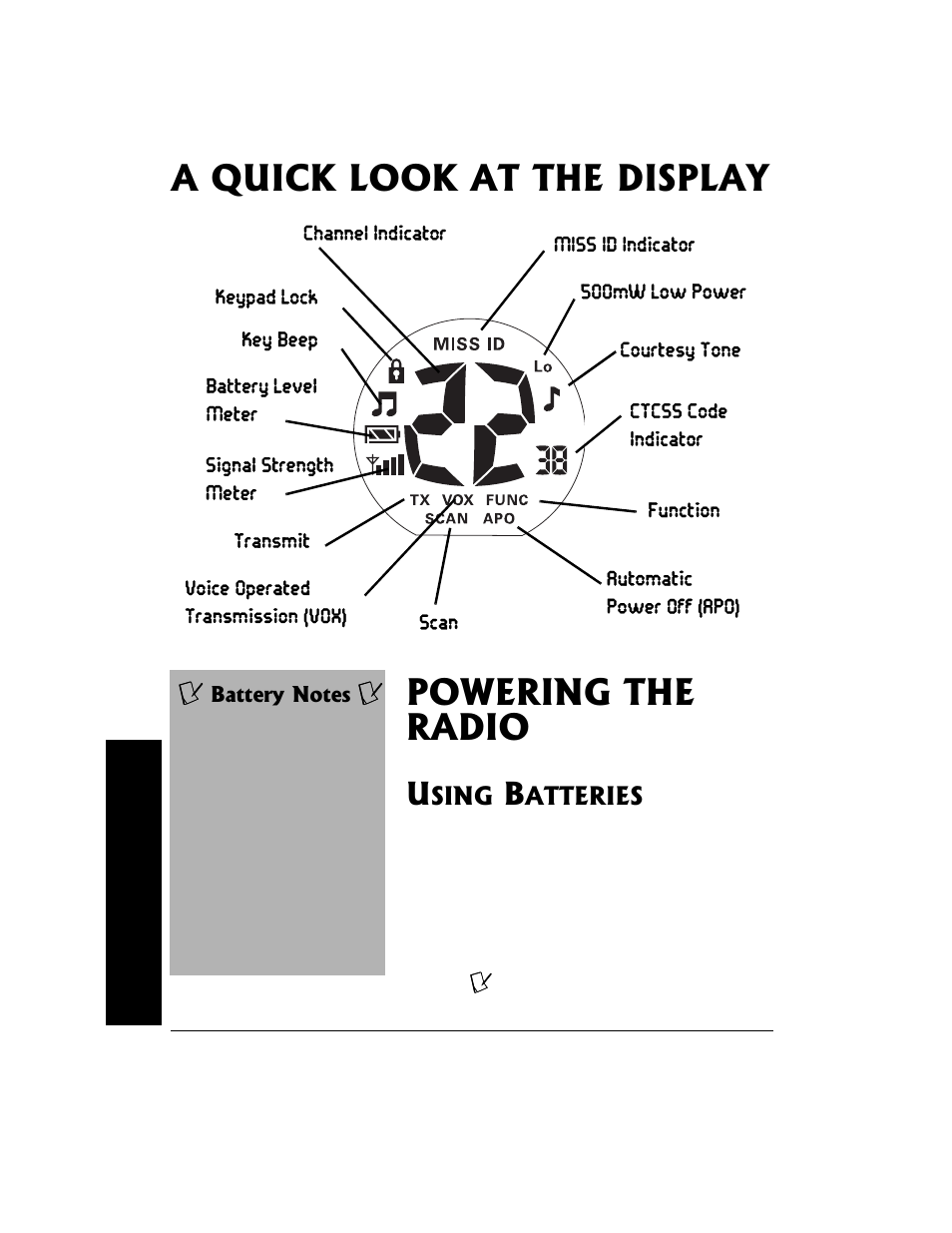 A quick look at the display powering the radio, Using batteries | Radio Shack 21-1902 User Manual | Page 6 / 28