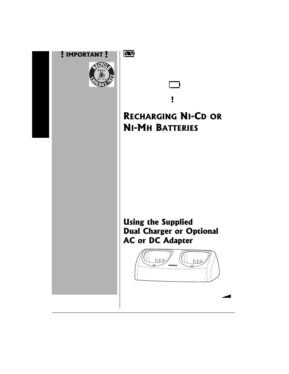 Recharging ni-cd or ni-mh batteries, Echarging, Atteries | Radio Shack 21-1902 User Manual | Page 8 / 28