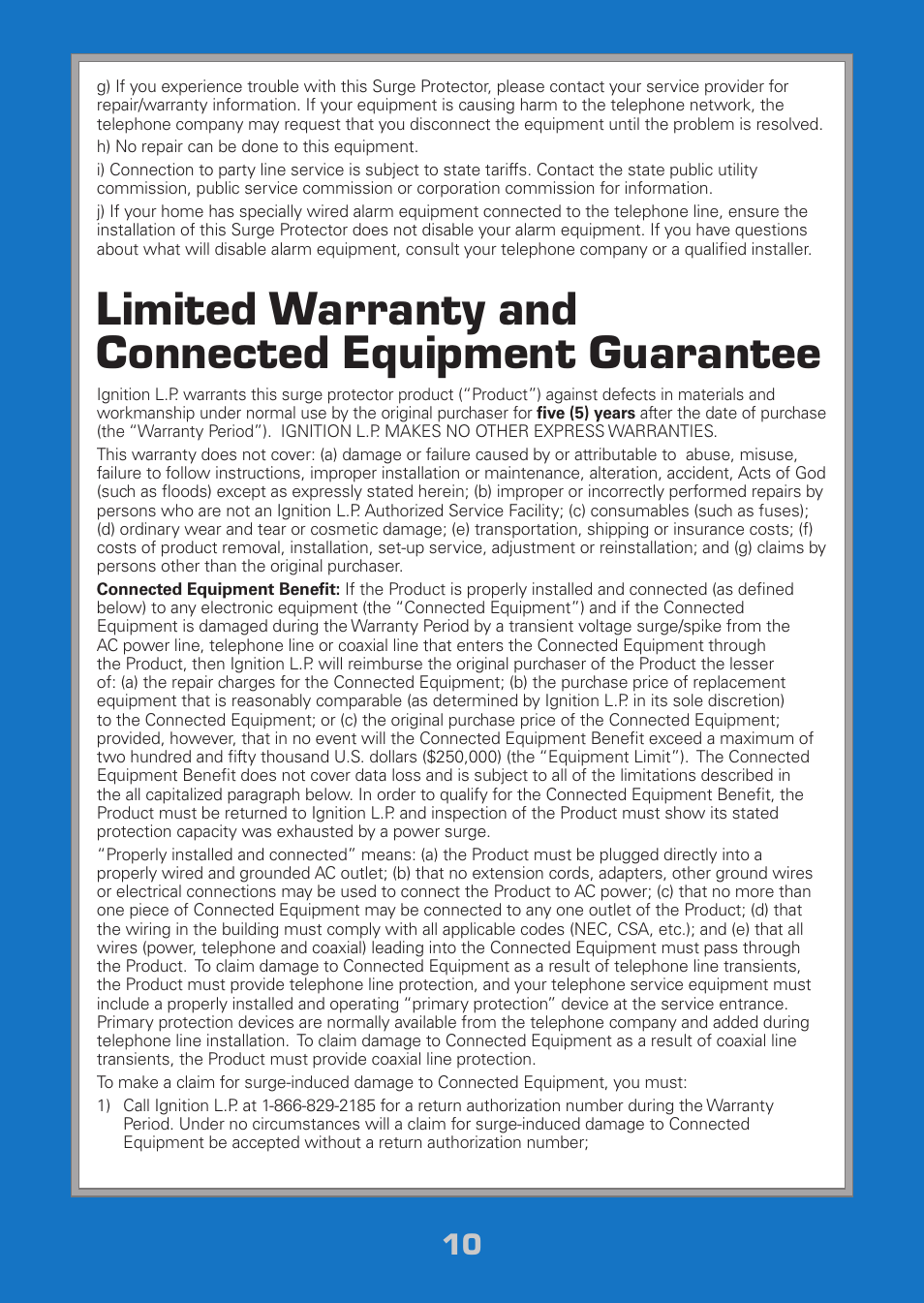 Limited warranty and connected equipment guarantee | Radio Shack Auvio 61-189 User Manual | Page 10 / 12