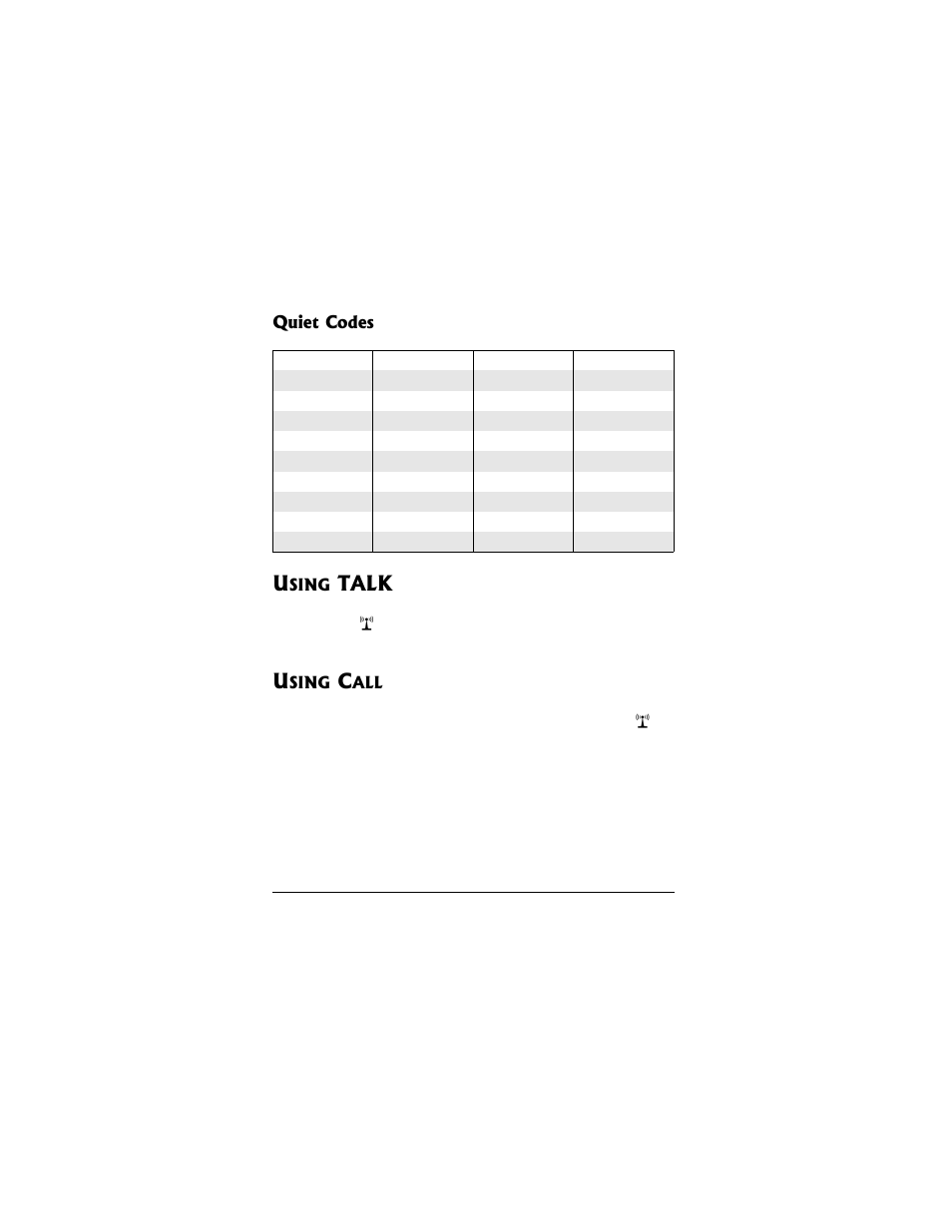 Talk, Quiet codes | Radio Shack 22CH GMRS/FRS User Manual | Page 10 / 16