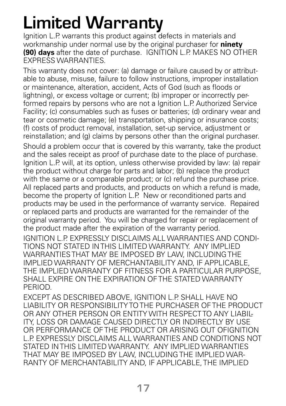 Limited warranty | Radio Shack Gigaware 42-541 User Manual | Page 17 / 18