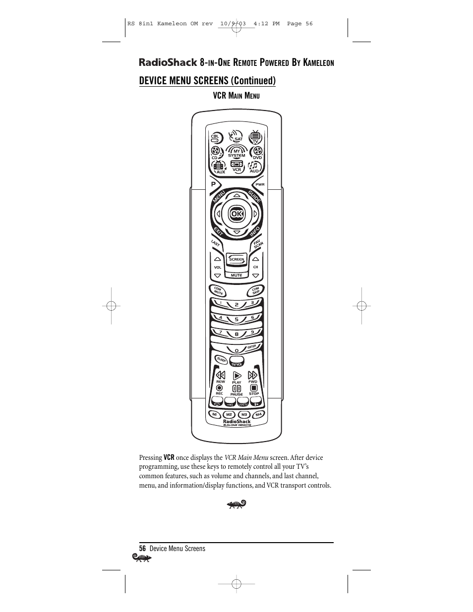 Device menu screens (continued) | Radio Shack Univer 15-2138 User Manual | Page 56 / 132