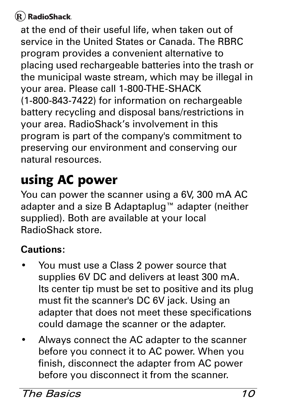 Using ac power | Radio Shack Pro 84 User Manual | Page 10 / 64