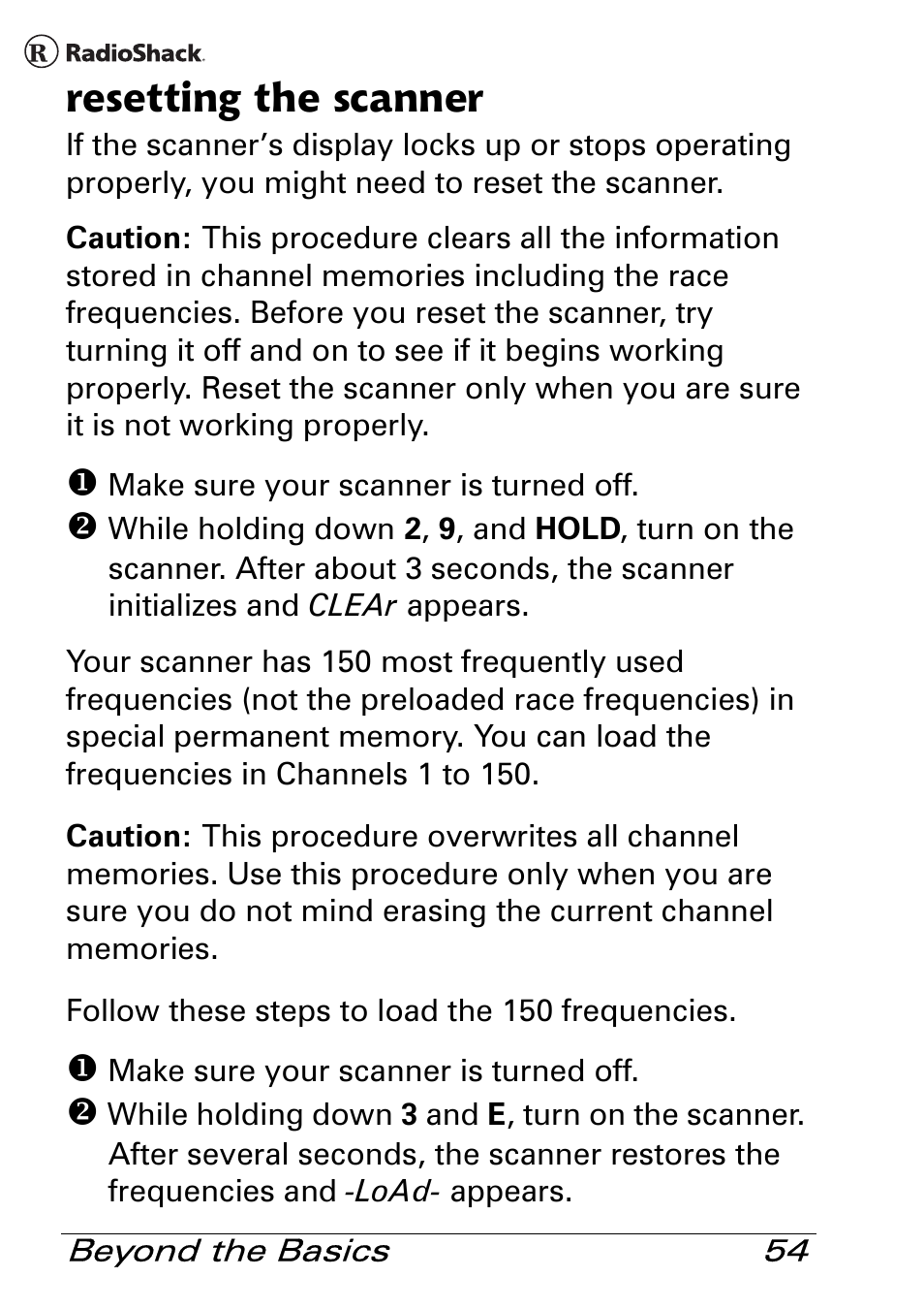 Resetting the scanner | Radio Shack Pro 84 User Manual | Page 54 / 64