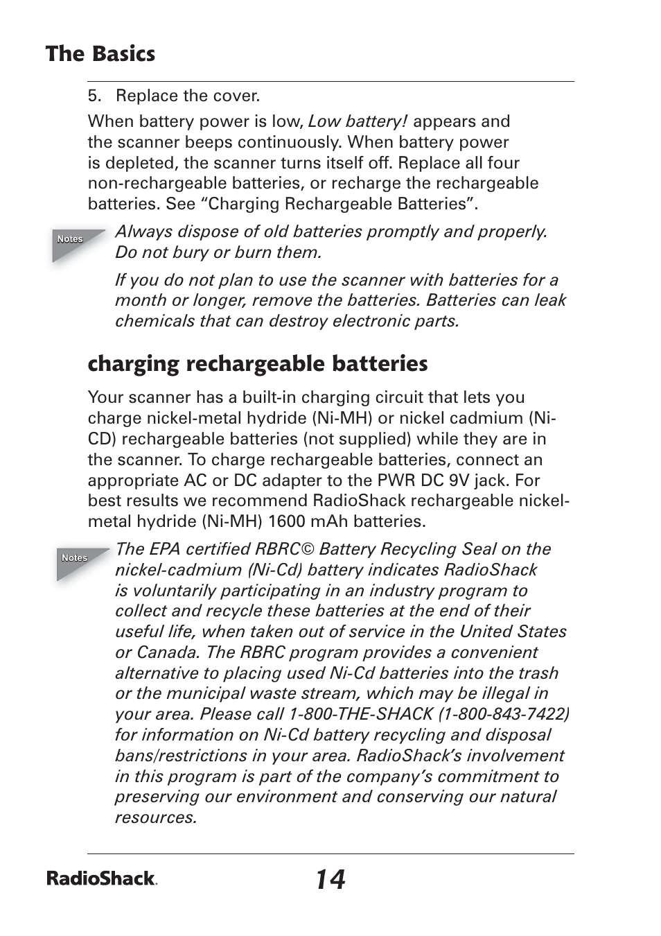 The basics, Charging rechargeable batteries | Radio Shack Pro-97 1,000 User Manual | Page 14 / 88