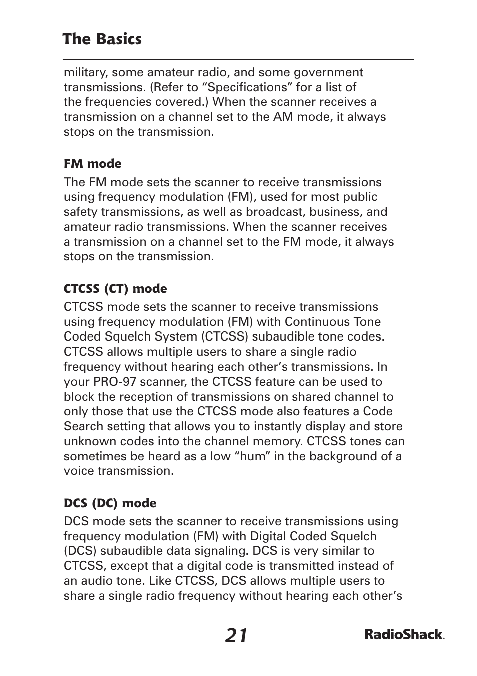 The basics | Radio Shack Pro-97 1,000 User Manual | Page 21 / 88