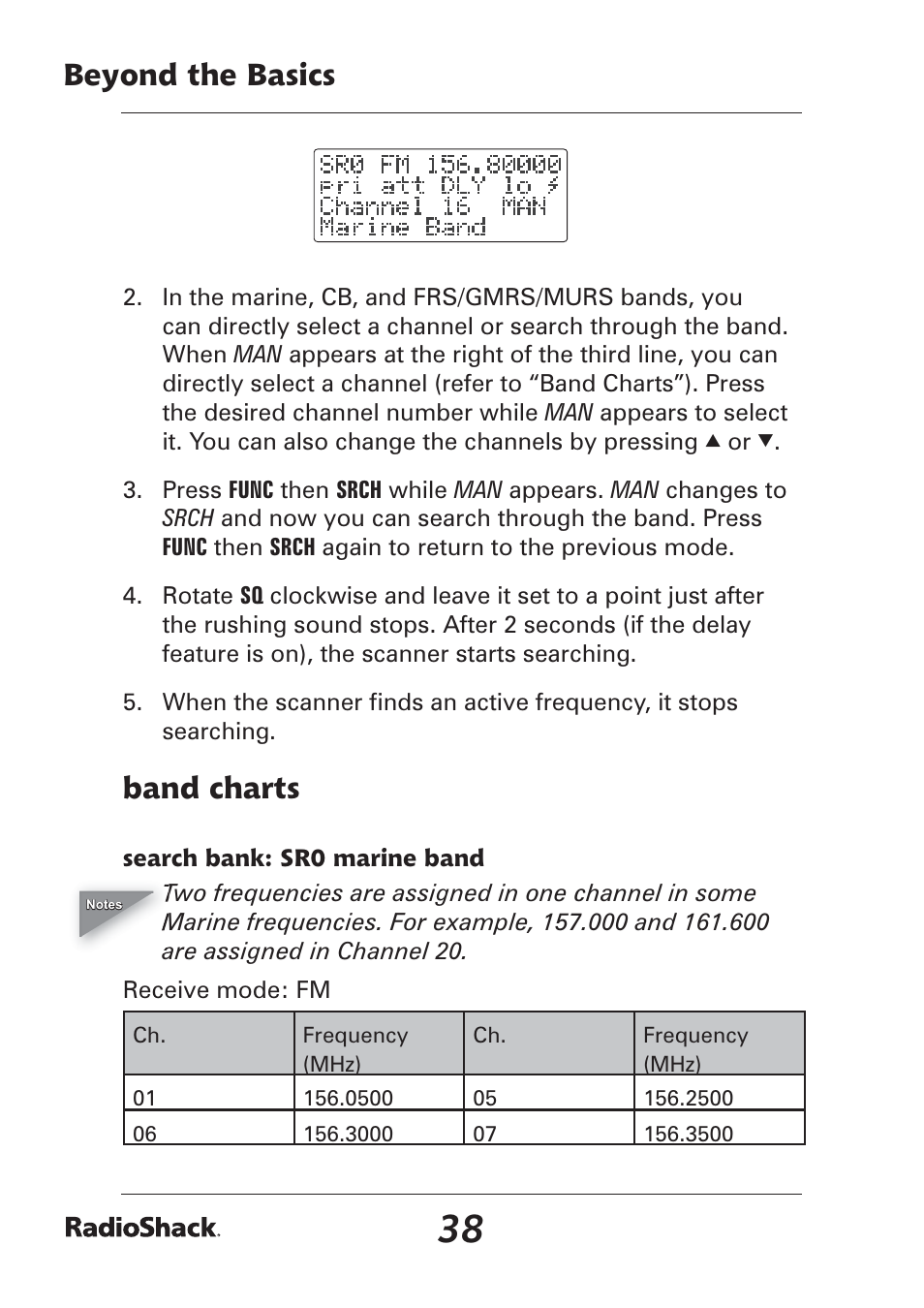 Beyond the basics, Band charts | Radio Shack Pro-97 1,000 User Manual | Page 38 / 88