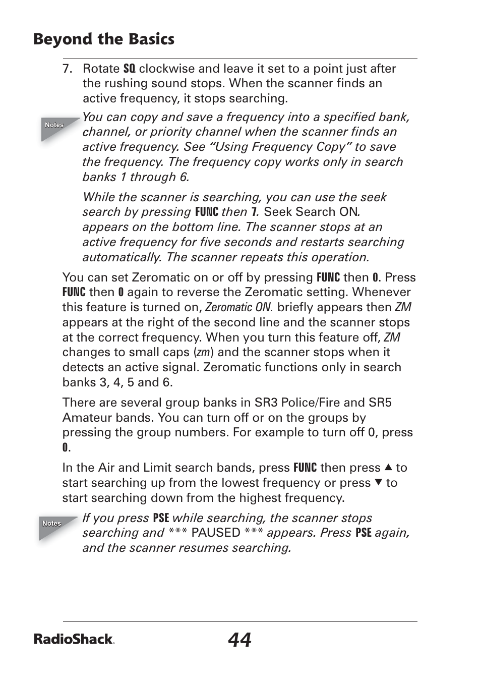 Beyond the basics | Radio Shack Pro-97 1,000 User Manual | Page 44 / 88