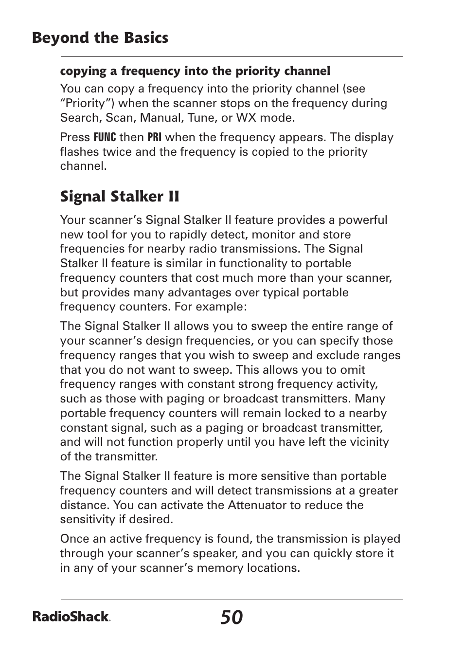 Beyond the basics, Signal stalker ii | Radio Shack Pro-97 1,000 User Manual | Page 50 / 88