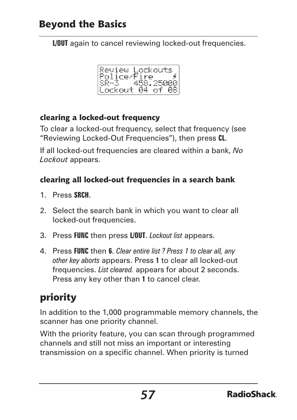 Beyond the basics, Priority | Radio Shack Pro-97 1,000 User Manual | Page 57 / 88