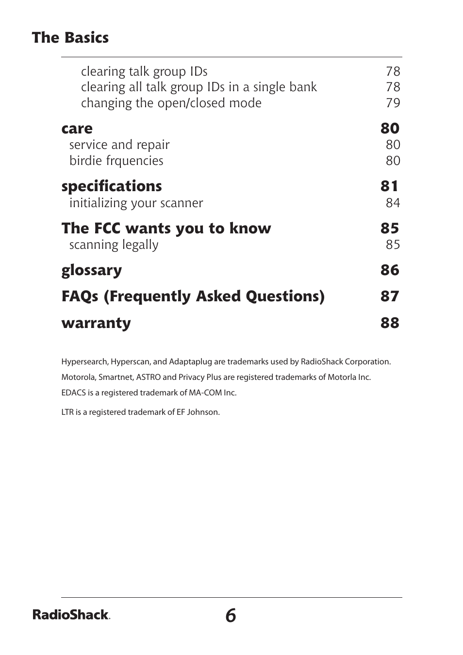 Radio Shack Pro-97 1,000 User Manual | Page 6 / 88