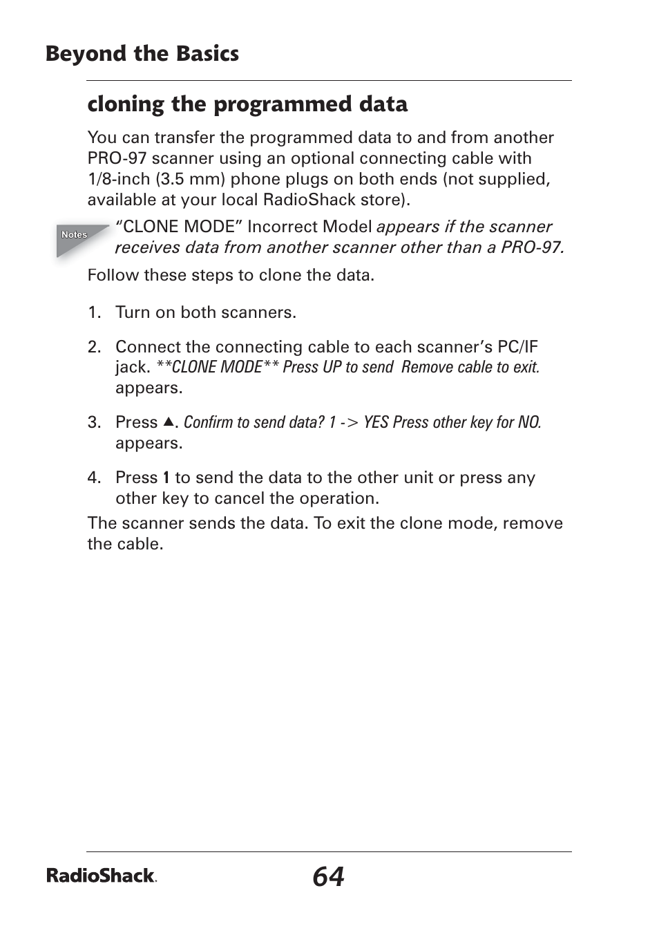 Beyond the basics cloning the programmed data | Radio Shack Pro-97 1,000 User Manual | Page 64 / 88