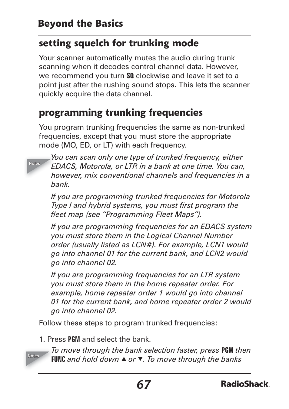 Programming trunking frequencies | Radio Shack Pro-97 1,000 User Manual | Page 67 / 88