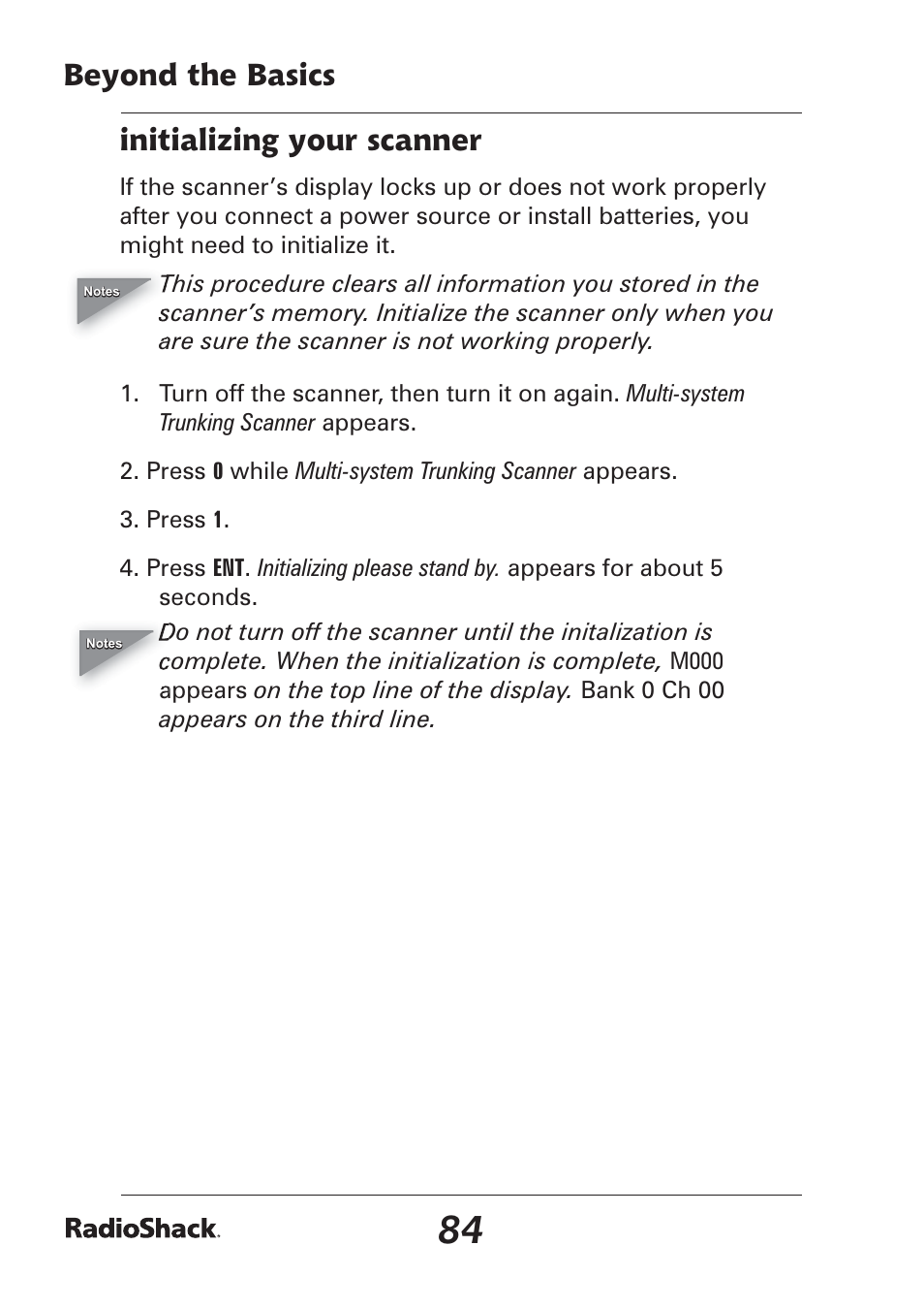 Beyond the basics initializing your scanner | Radio Shack Pro-97 1,000 User Manual | Page 84 / 88