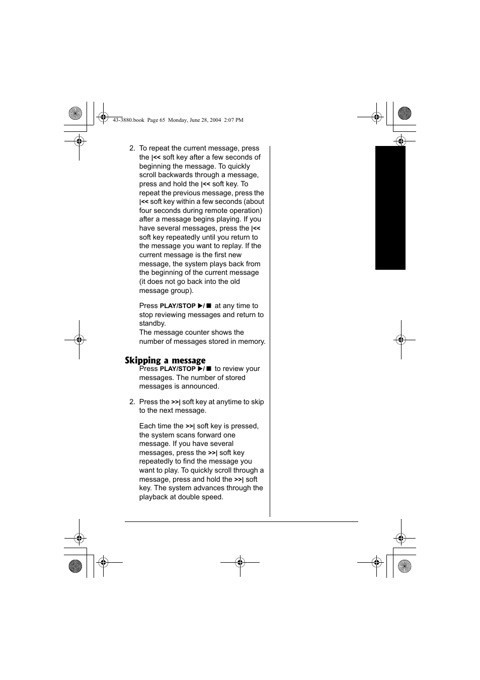 Skipping a message | Radio Shack 43-3872 User Manual | Page 65 / 76