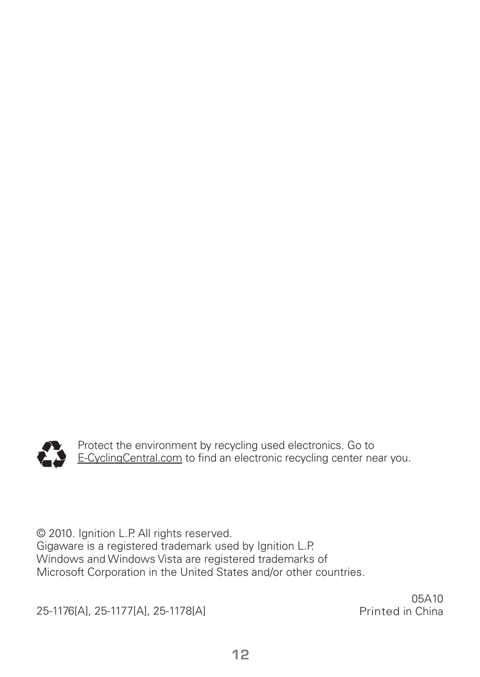 Radio Shack Gigaware 25-1178 User Manual | Page 12 / 12