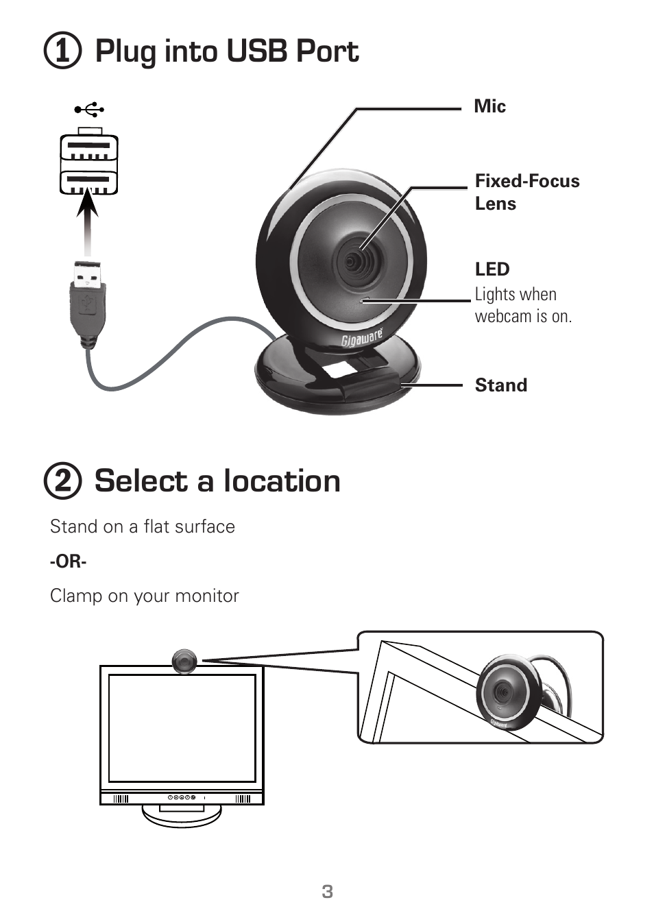 Plug into usb port, Select a location | Radio Shack Gigaware 25-1178 User Manual | Page 3 / 12