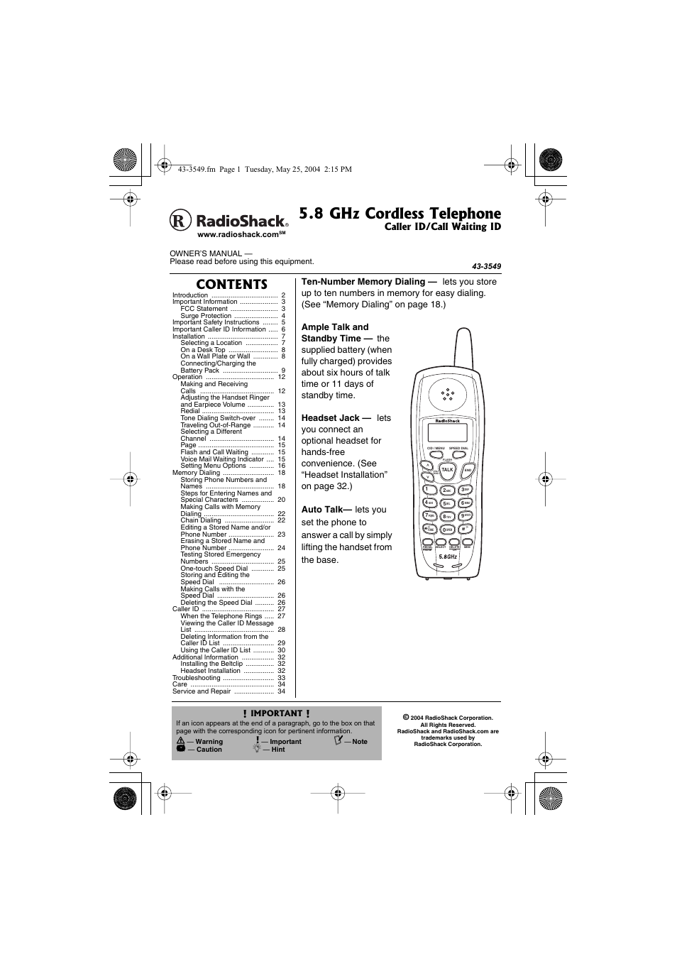Radio Shack 43-3549 User Manual | 36 pages