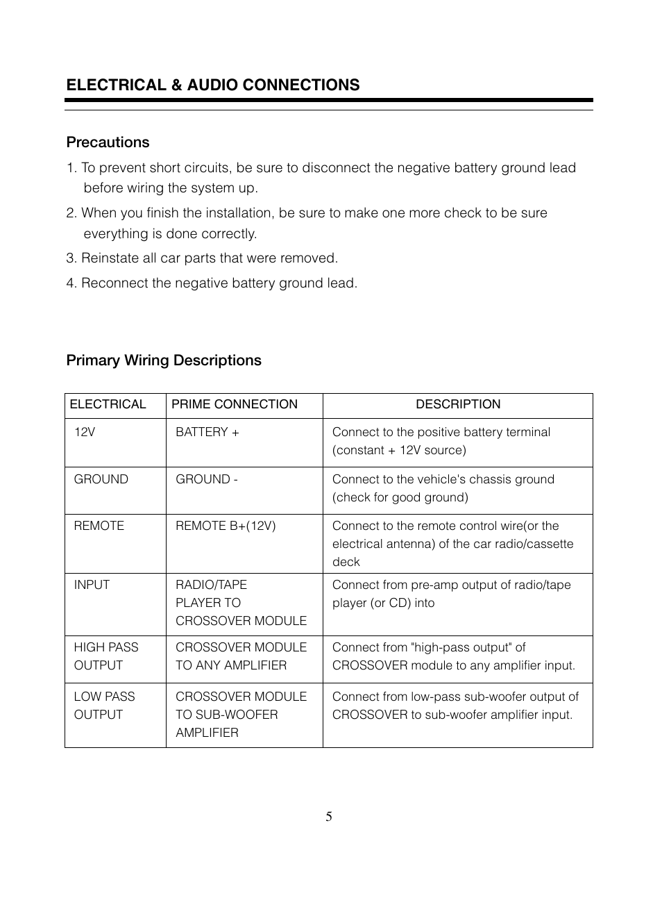 Electrical & audio connections | Radio Shack PLXR5 User Manual | Page 6 / 10