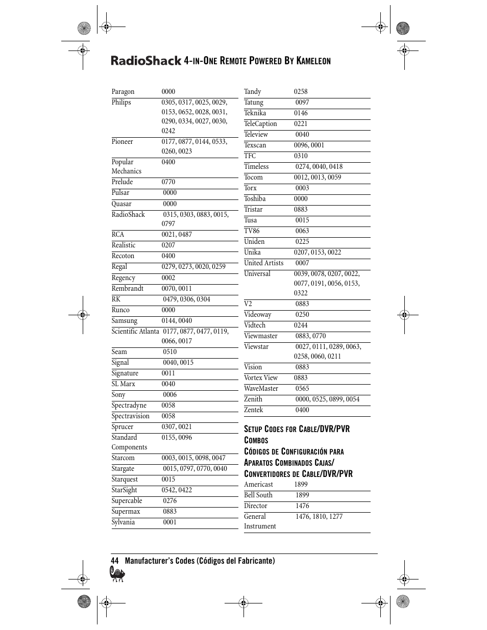 Radio Shack Kameleon 4-in-One User Manual | Page 44 / 58