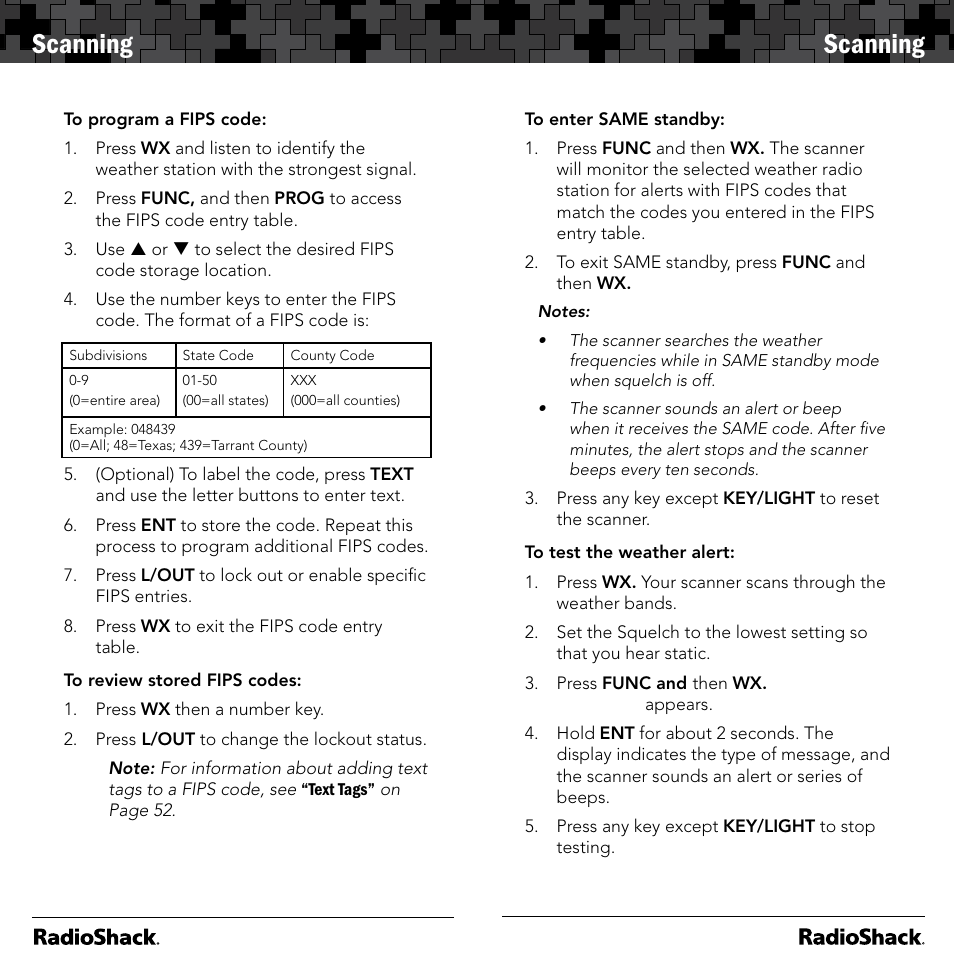 Scanning | Radio Shack 20-164 User Manual | Page 18 / 41