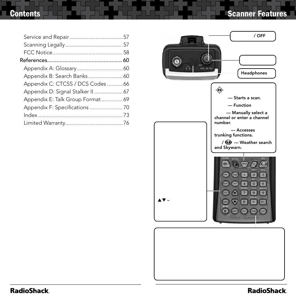 Ontents, Scanner features | Radio Shack 20-164 User Manual | Page 3 / 41