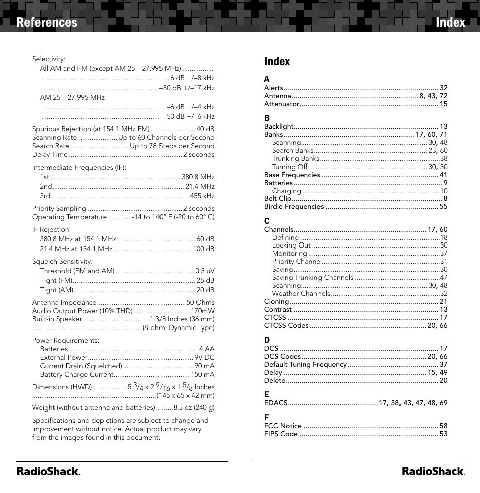 References, Index | Radio Shack 20-164 User Manual | Page 37 / 41