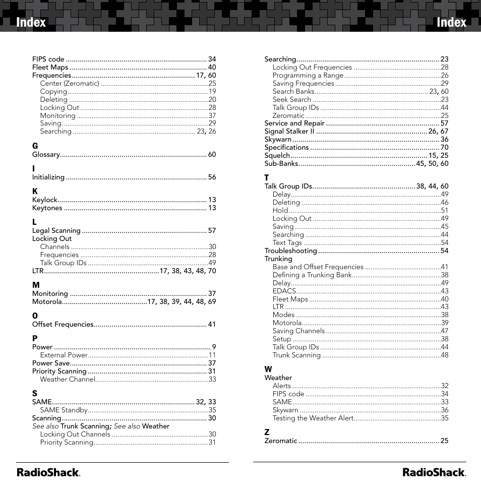 Index | Radio Shack 20-164 User Manual | Page 38 / 41