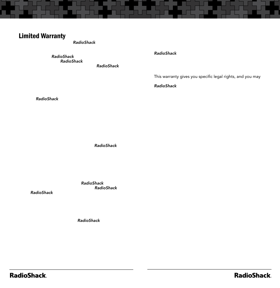 Limited warranty | Radio Shack 20-164 User Manual | Page 39 / 41