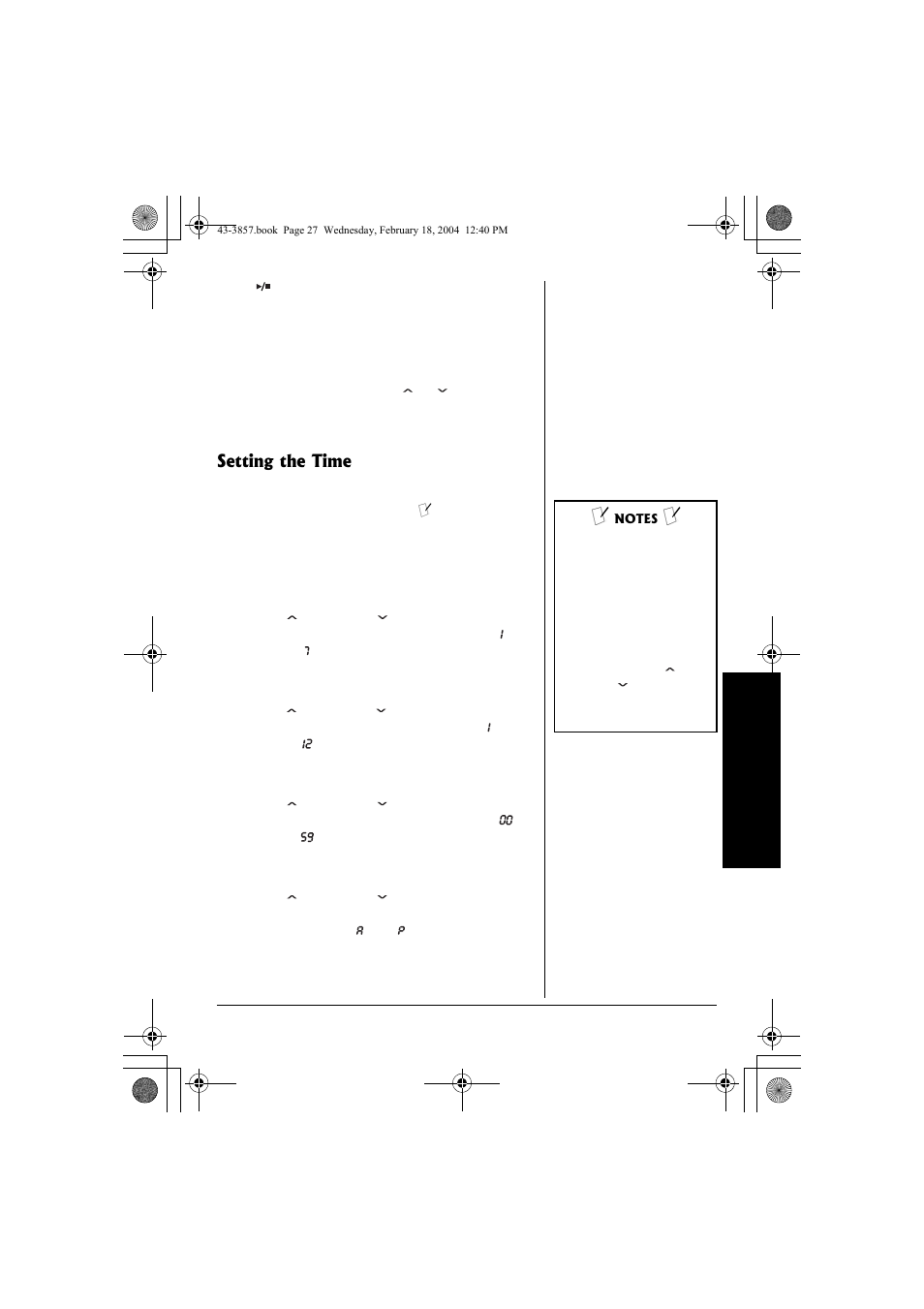 Setting the time | Radio Shack 43-3857 User Manual | Page 27 / 44
