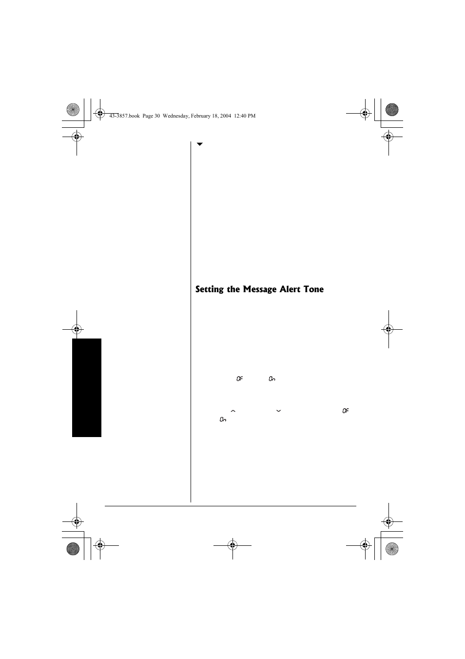 Setting the message alert tone | Radio Shack 43-3857 User Manual | Page 30 / 44