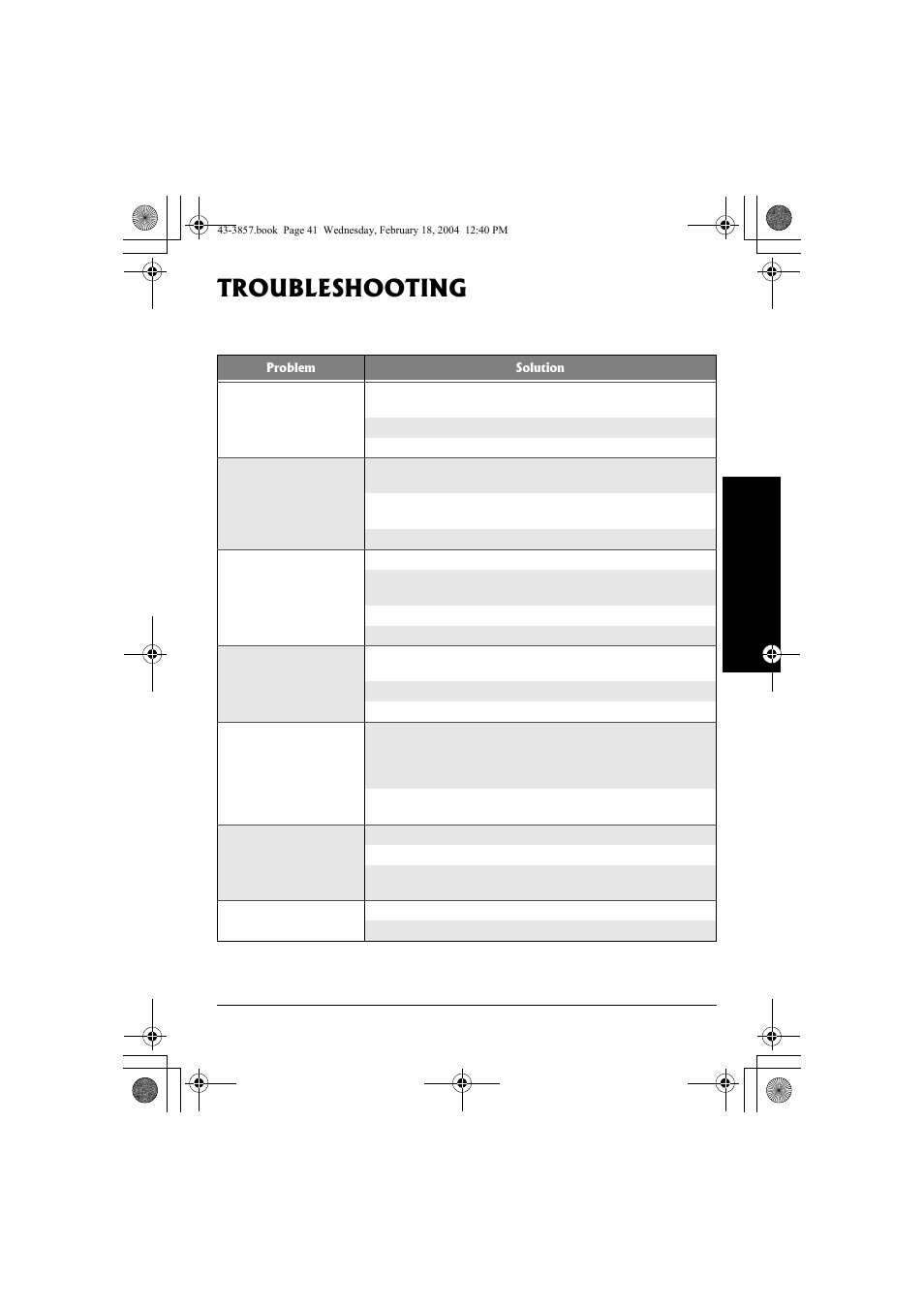 Troubleshooting | Radio Shack 43-3857 User Manual | Page 41 / 44