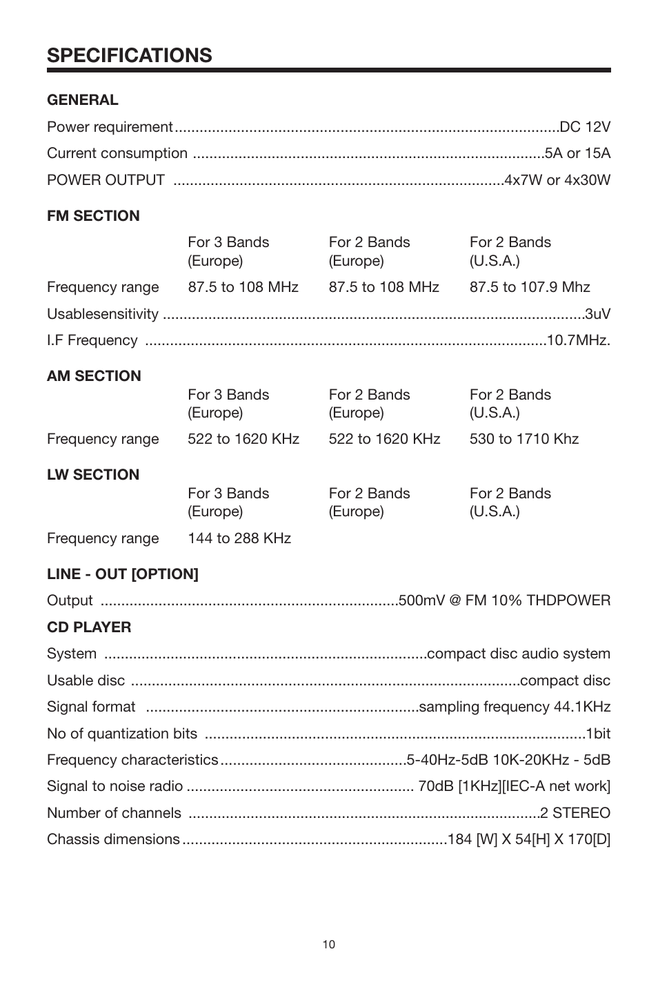 Specifications | Radio Shack PLCD35 User Manual | Page 11 / 12