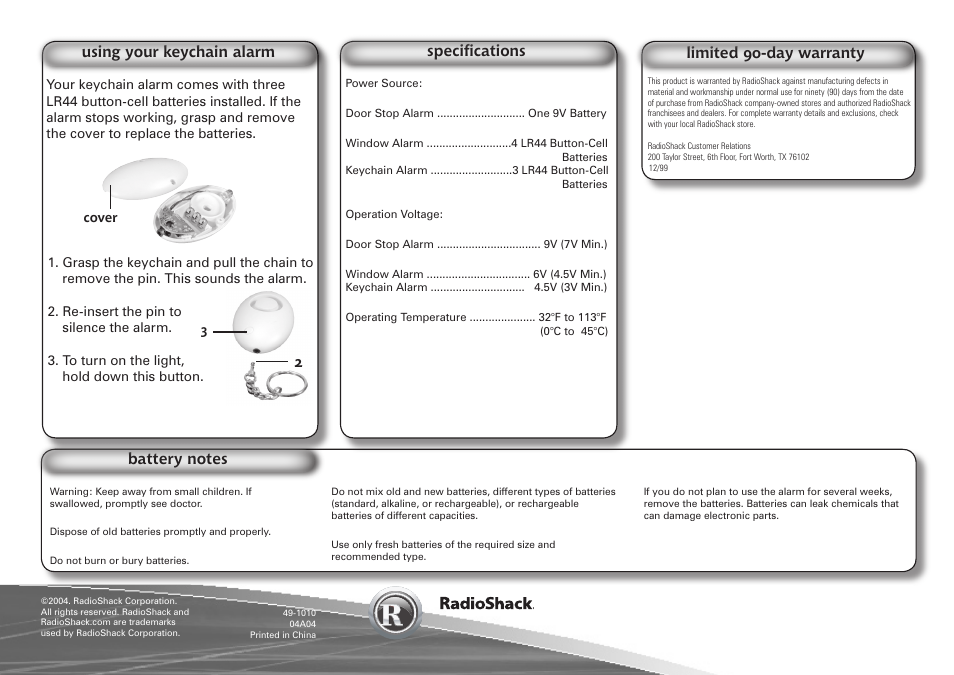 Radio Shack 49-1010 User Manual | Page 2 / 2